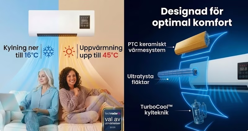 Kvinna som sover gott under ett täcke med en tyst kylare i närheten.